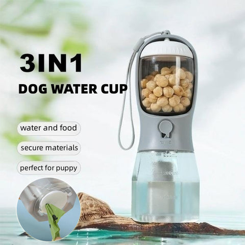 Three-in-one Portable Small Multi-functional Pet  Water Drinking Cups with Garbage Bag