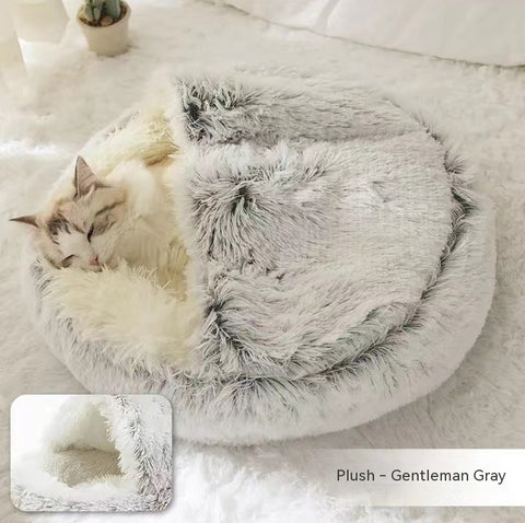 2 In 1 Dog And Cat  Round Plush Warm Bed House Soft Long Plush Pets Bed Pet Products