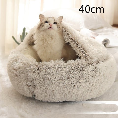 2 In 1 Dog And Cat  Round Plush Warm Bed House Soft Long Plush Pets Bed Pet Products