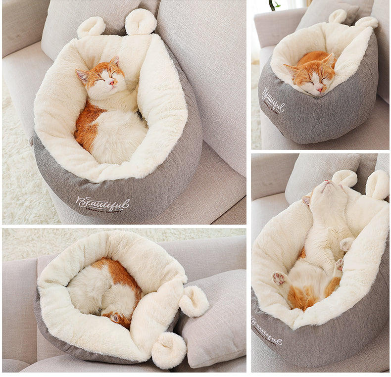 Self-warming cozy cave pet bed for small dogs and cats - photo 3