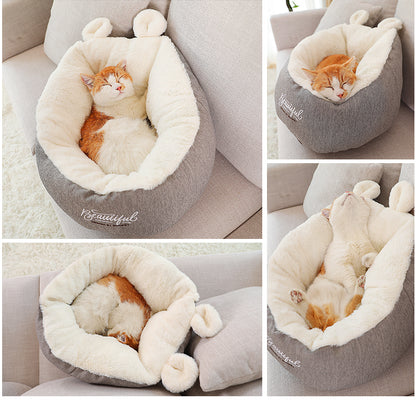 Self-warming cozy cave pet bed for small dogs and cats - photo 3