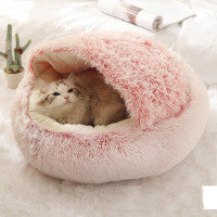 2 In 1 Dog And Cat  Round Plush Warm Bed House Soft Long Plush Pets Bed Pet Products