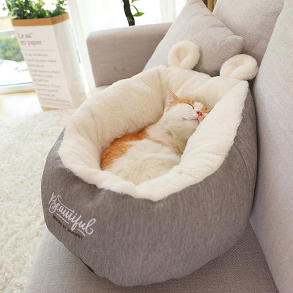 Self-warming cozy cave pet bed for small dogs and cats - photo 1