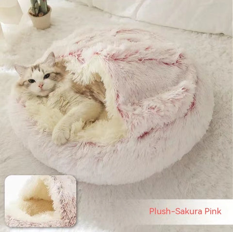 2 In 1 Dog And Cat  Round Plush Warm Bed House Soft Long Plush Pets Bed Pet Products