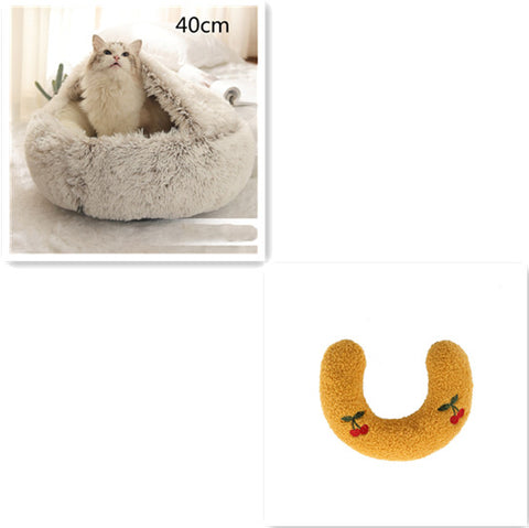 2 In 1 Dog And Cat  Round Plush Warm Bed House Soft Long Plush Pets Bed Pet Products