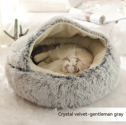 2 In 1 Dog And Cat  Round Plush Warm Bed House Soft Long Plush Pets Bed Pet Products