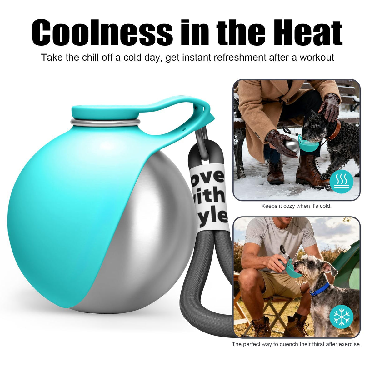 Portable stainless steel dog water bottle with silicone bowl - photo 7