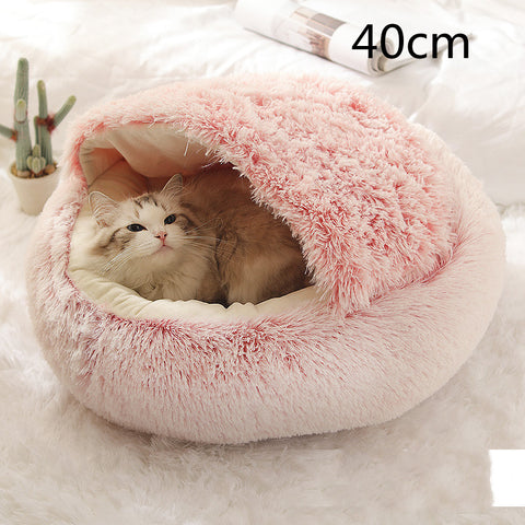2 In 1 Dog And Cat  Round Plush Warm Bed House Soft Long Plush Pets Bed Pet Products