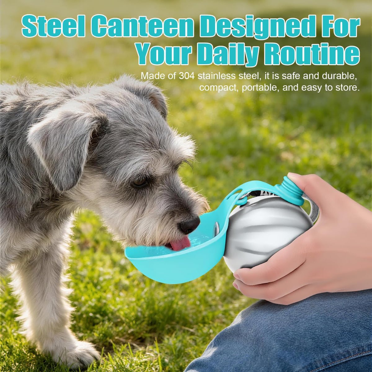 Portable stainless steel dog water bottle with silicone bowl - photo 9