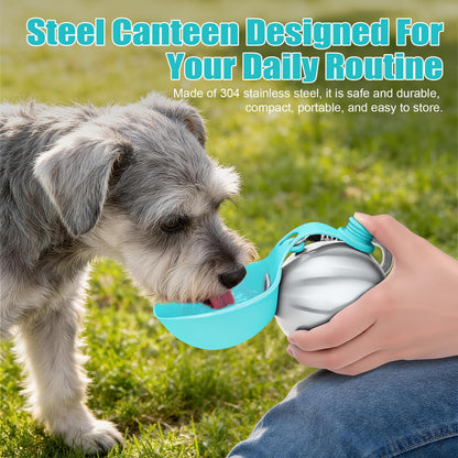 Portable stainless steel dog water bottle with silicone bowl - photo 9