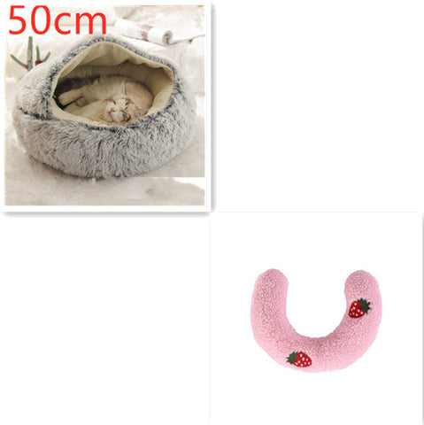 2 In 1 Dog And Cat  Round Plush Warm Bed House Soft Long Plush Pets Bed Pet Products