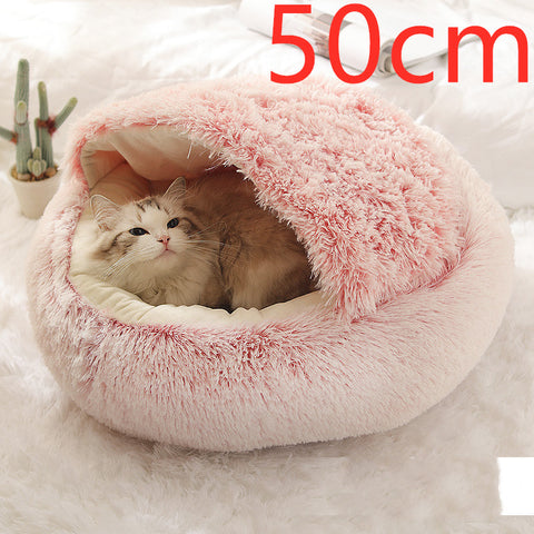 2 In 1 Dog And Cat  Round Plush Warm Bed House Soft Long Plush Pets Bed Pet Products