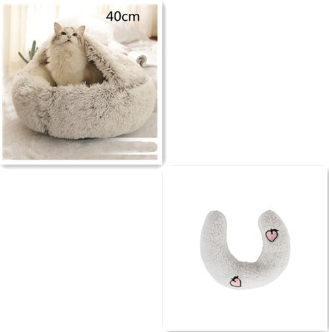 2 In 1 Dog And Cat  Round Plush Warm Bed House Soft Long Plush Pets Bed Pet Products