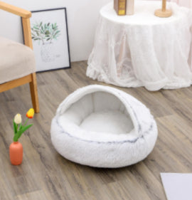 2 In 1 Dog And Cat  Round Plush Warm Bed House Soft Long Plush Pets Bed Pet Products