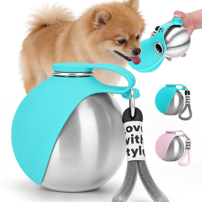 Portable stainless steel dog water bottle with silicone bowl - photo 1