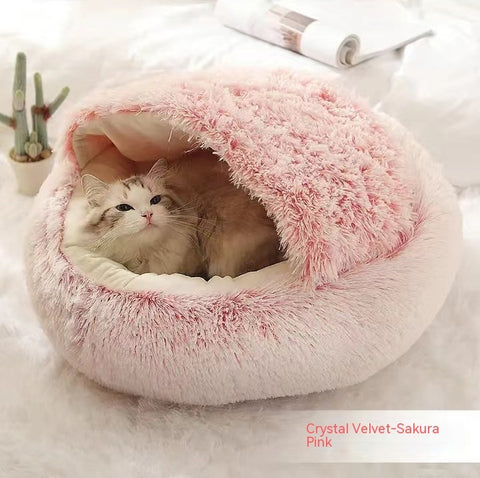 2 In 1 Dog And Cat  Round Plush Warm Bed House Soft Long Plush Pets Bed Pet Products