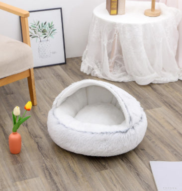 2 In 1 Dog And Cat  Round Plush Warm Bed House Soft Long Plush Pets Bed Pet Products
