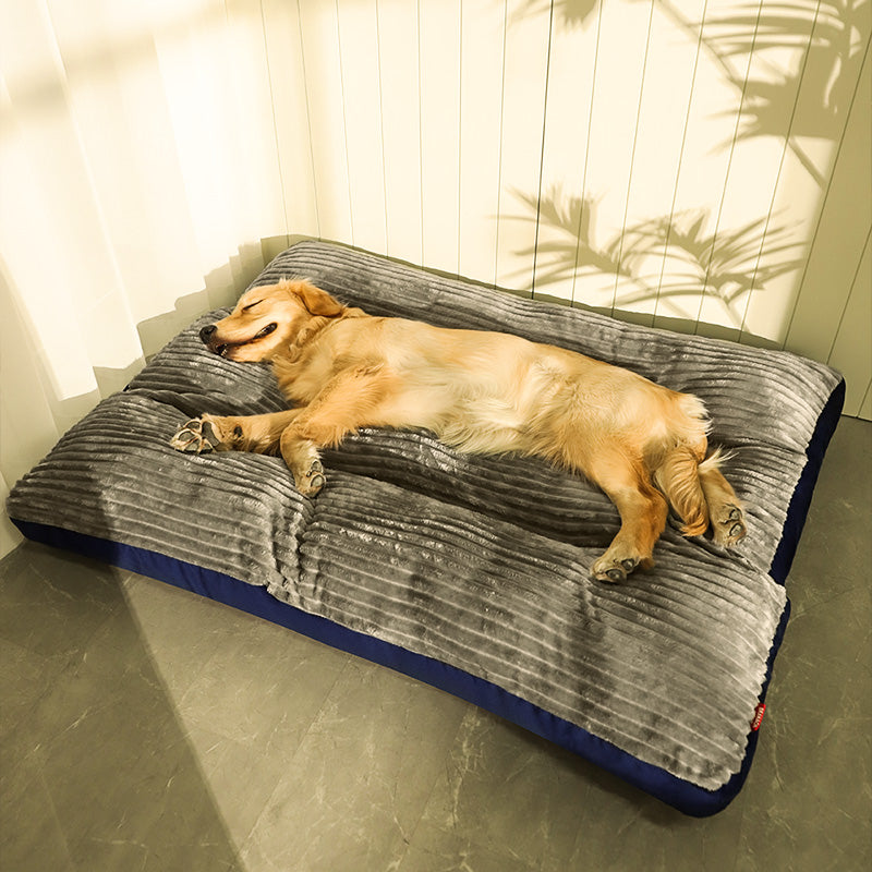 Plush corduroy orthopedic dog mattress, washable flat pet bed - photo 1