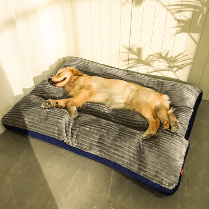 Plush corduroy orthopedic dog mattress, washable flat pet bed - photo 1