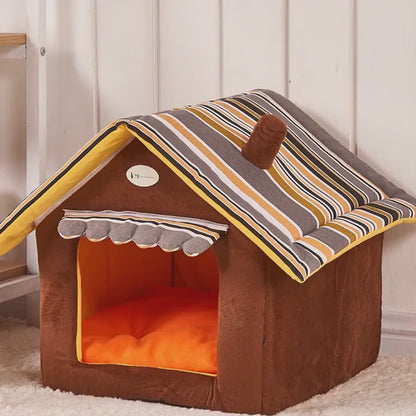 Cozy Cottage Pet House Bed – Indoor Cave Bed with Cushion