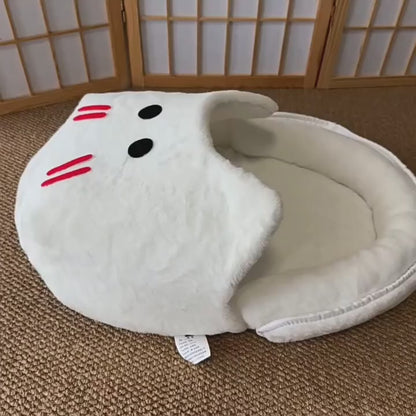 Calming Plush Bunny Cave Cat Bed – Enclosed Cat Nest